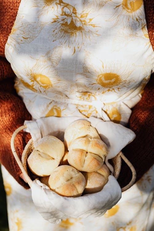 Free Basket Of Bread Buns Stock Photo