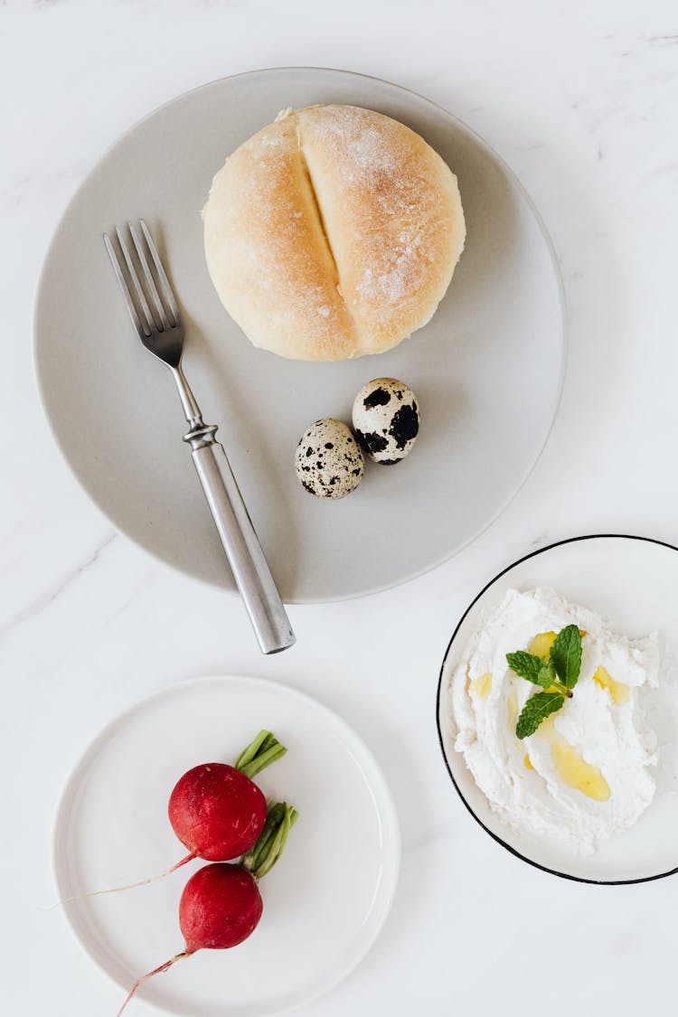 Delicious Breakfast With Bread And Cottage Cheese