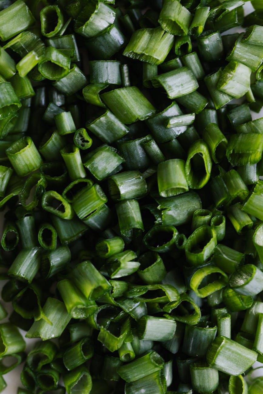 Green onion chopped for meal in kitchen