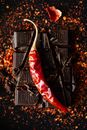 Photo Of Dried Hot Pepper On Top Of Sliced Chocolate Bar