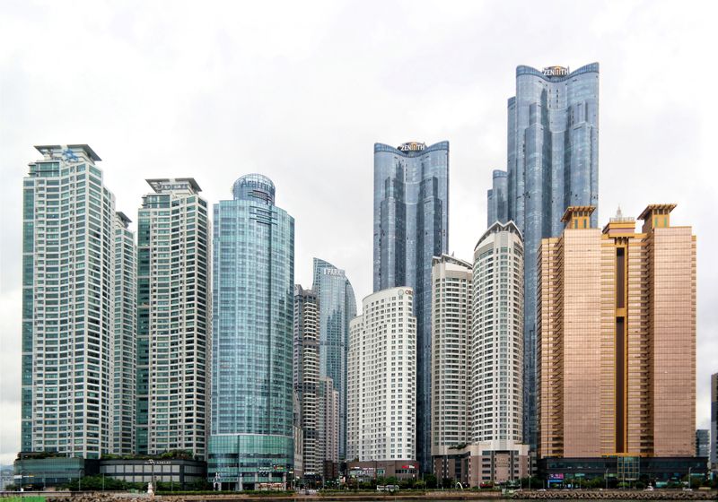Modern city skyscrapers representing the property market