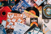 Set of retro vinyl records on table
