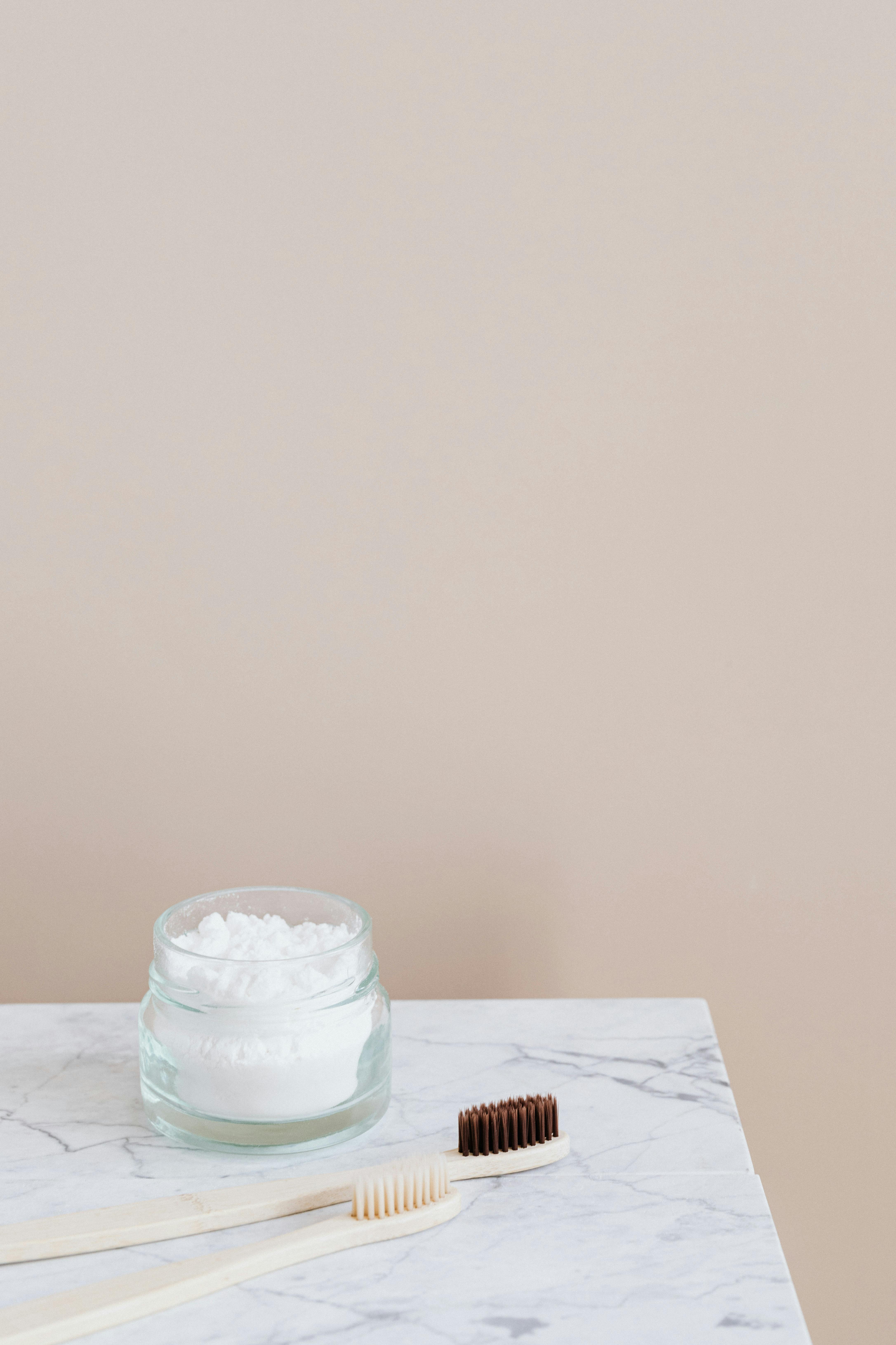 oral care products on marble table