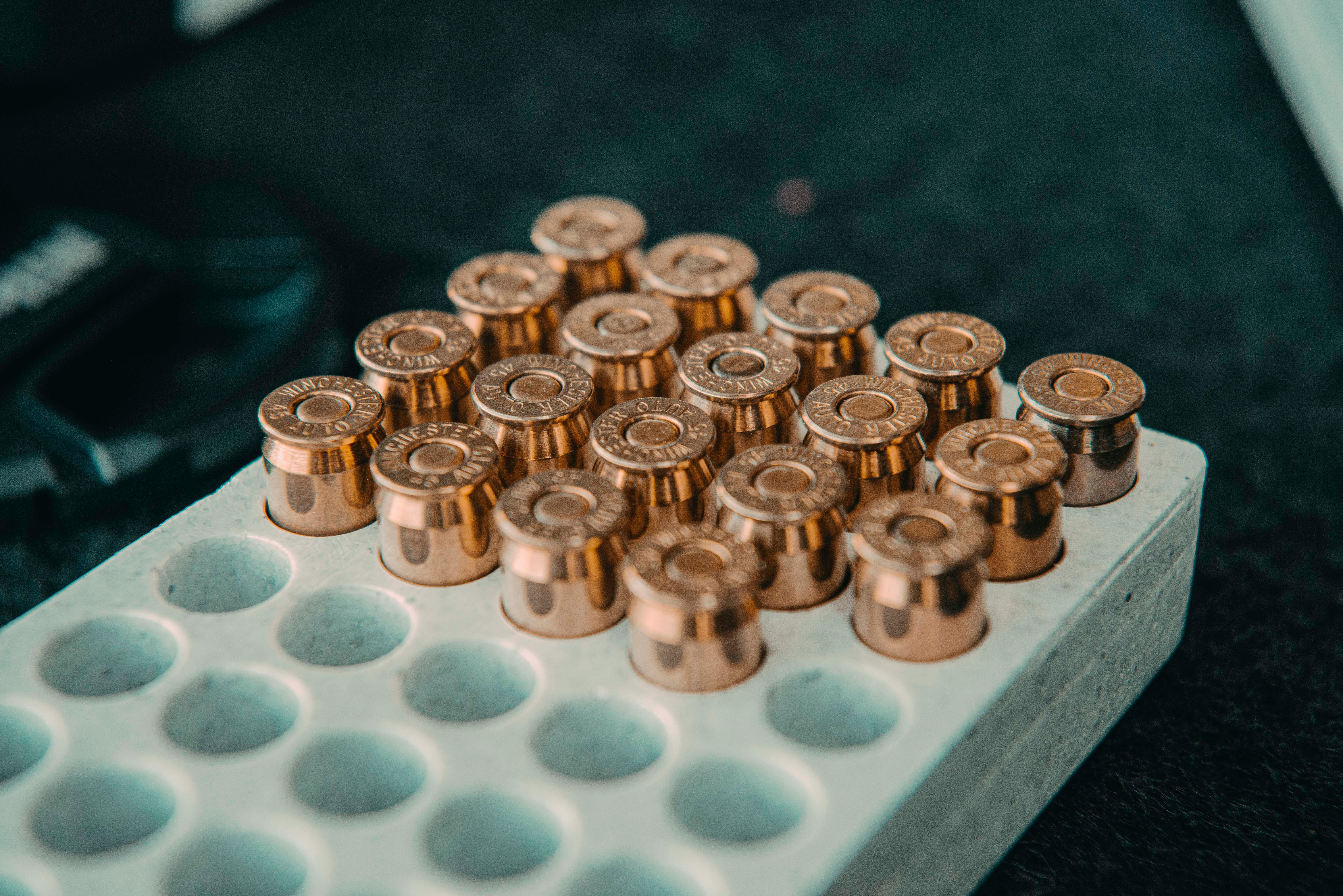 Bullets in container placed on table