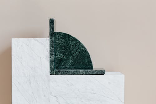 Interior details with marble furniture and bookend