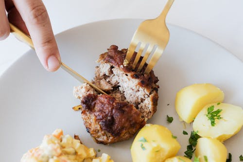 Delicious meat cutlet and boiled potato