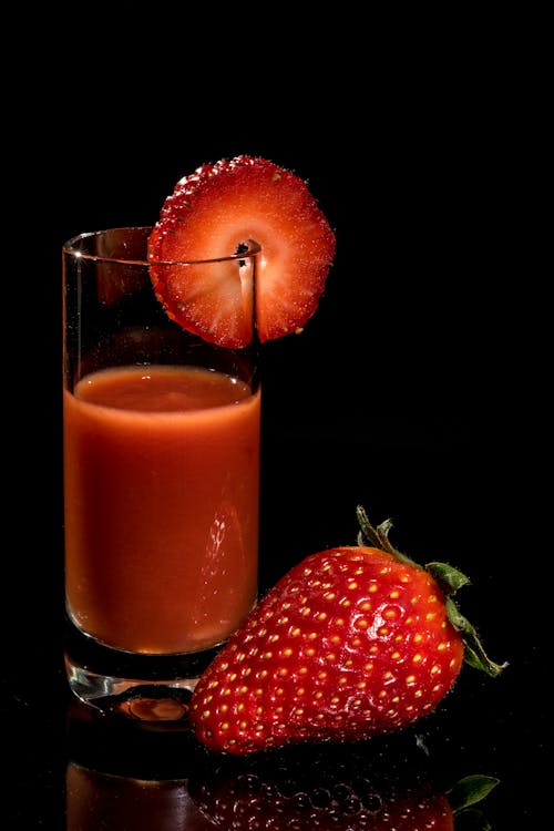 Strawberry Smoothie on Clear Drinking Glass