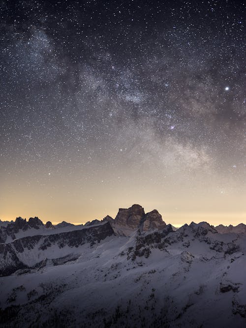 Snow Covered Mountain Under Starry Night