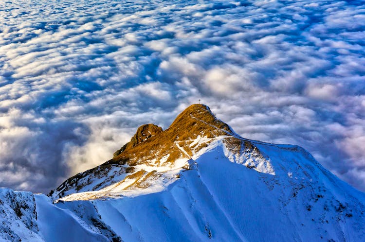 Aerial Footage Of A Summit Mountain 