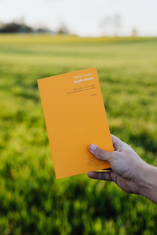 Free Crop anonymous person with book in hand enjoying peace and quiet of lush green field in summer countryside Stock Photo