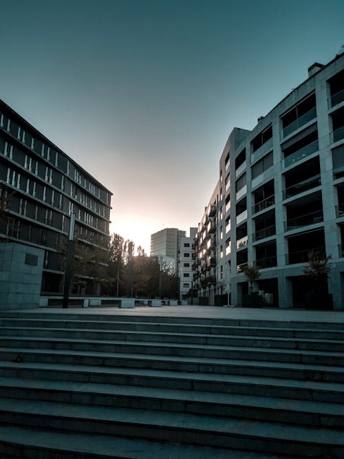 Modern city district with residential buildings