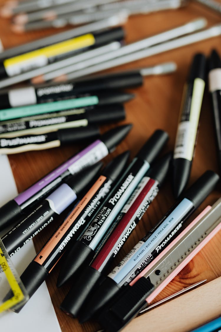 Set Of School Supplies On Wooden Table