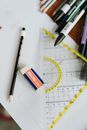 Stationery items on sheet of paper
