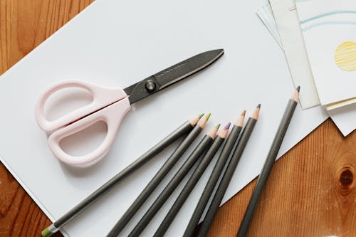 Stationery for sketching and drawing on wooden table