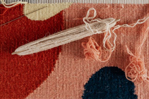 Unfinished handmade carpet during creation process