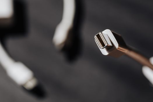 Macro photo of a USB connector with shallow depth of field, highlighting details.
