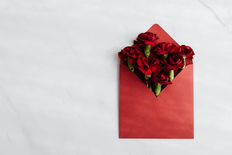 Red Rose On Red Envelope