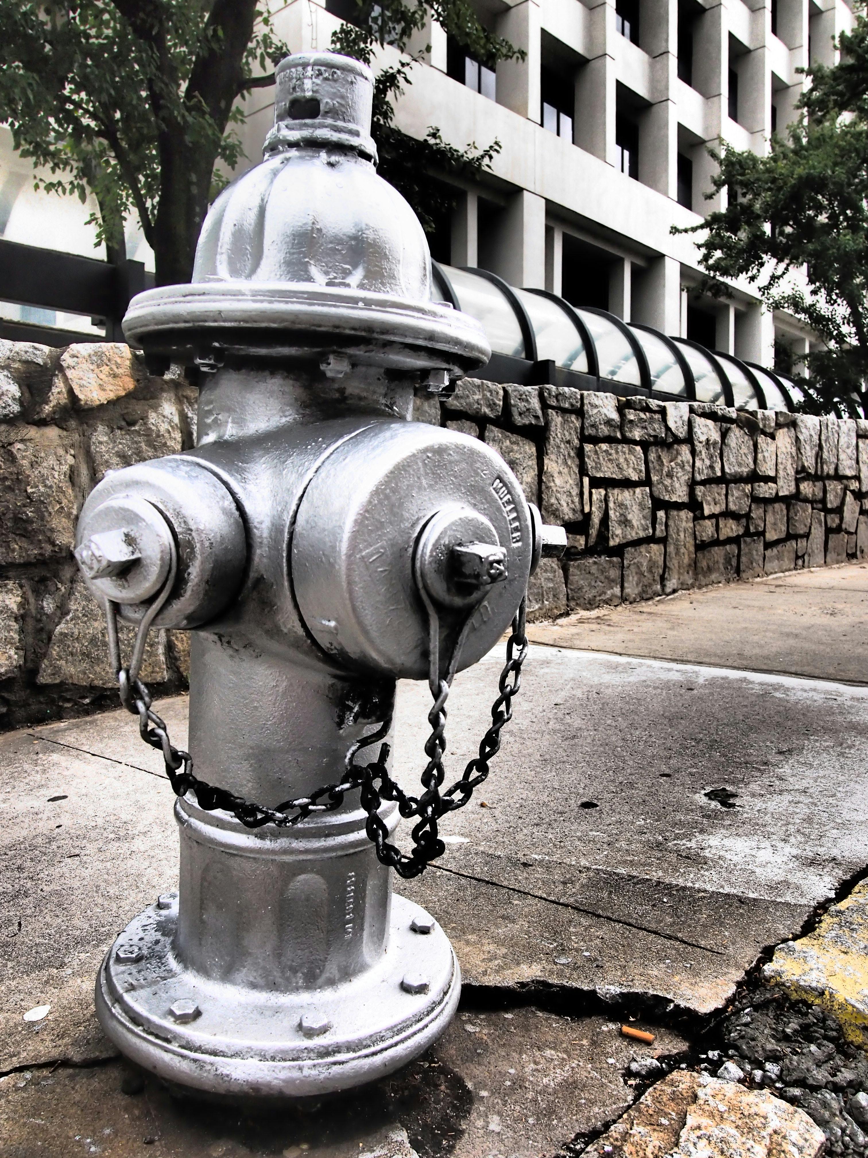 Free stock photo of brick wall, fire hydrant, silver