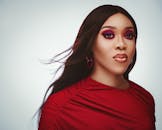 Woman in Red Turtleneck Shirt