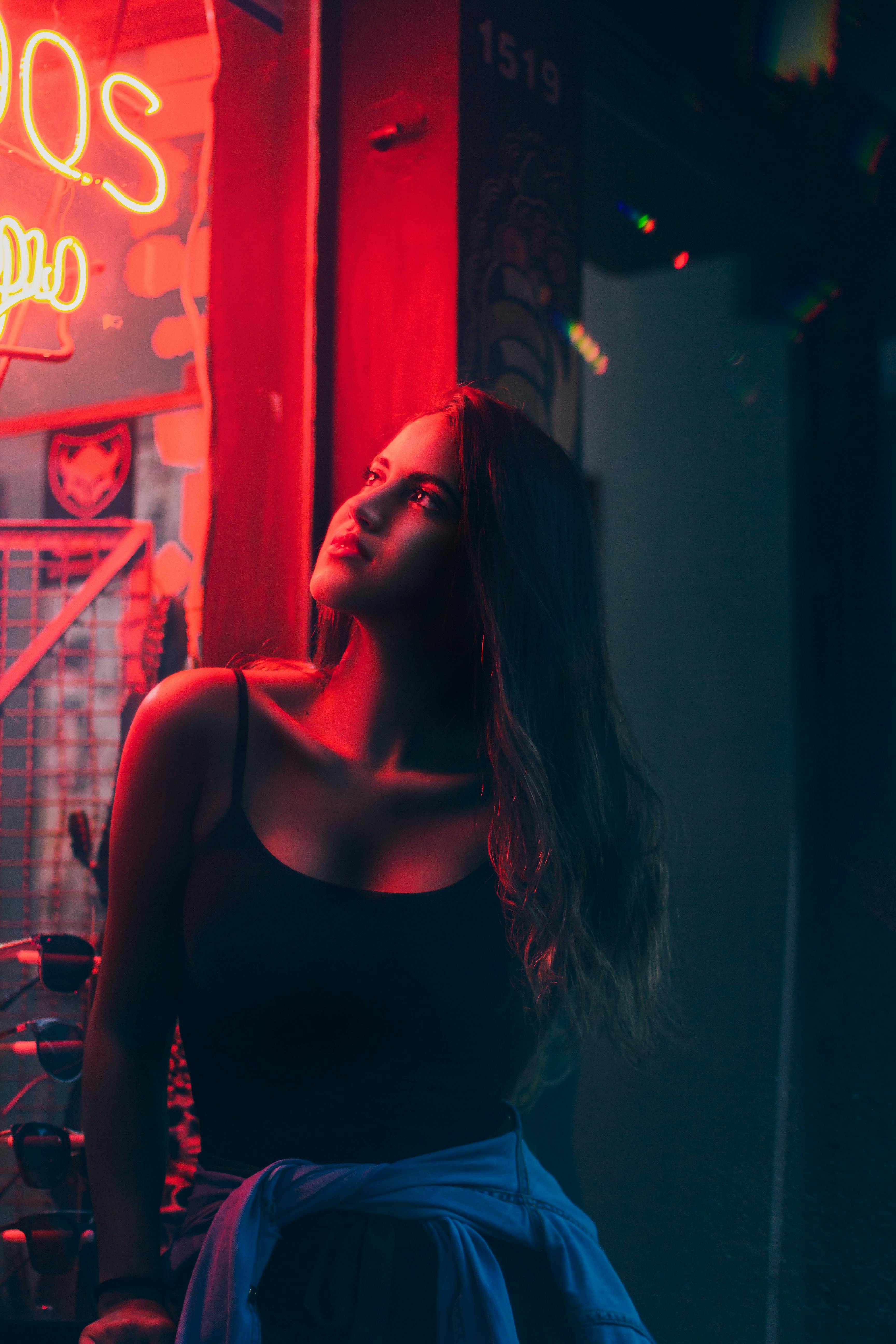 Free stock photo of female portrait, neon, neon lights