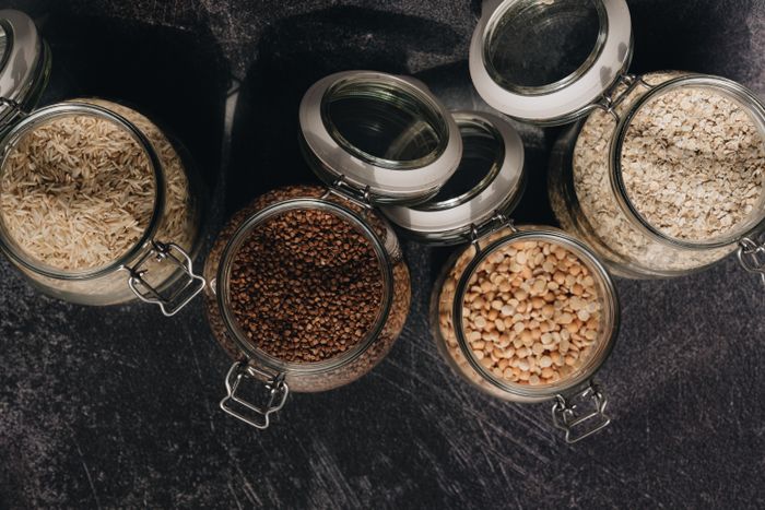 Pantry staples in glass jars, photo by alleksana on Pexels