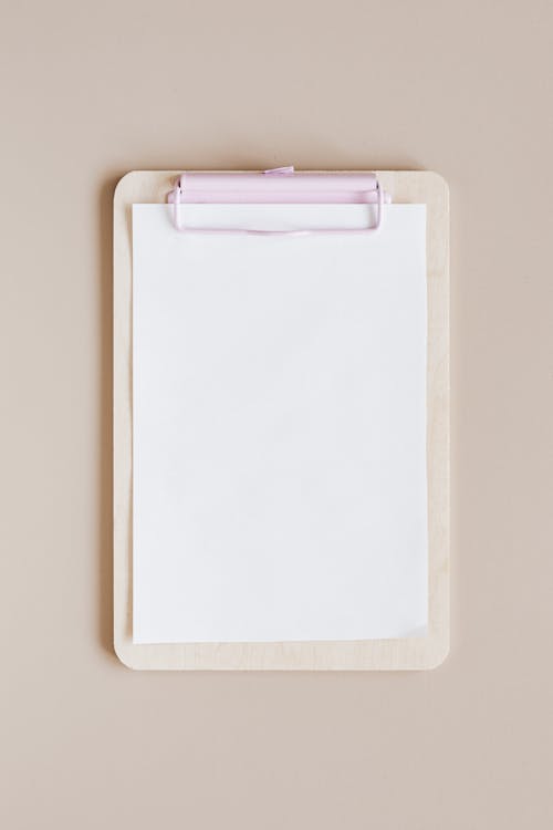 Free Mockup of White Clipboard with Blank Paper Stock Photo