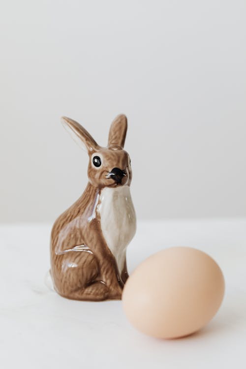 Brown Ceramic Rabbit and Egg