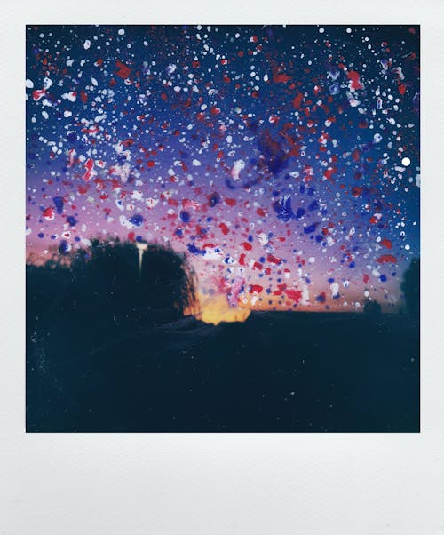 Polaroid Photo of Painting of Sunset with Paint Splatter
