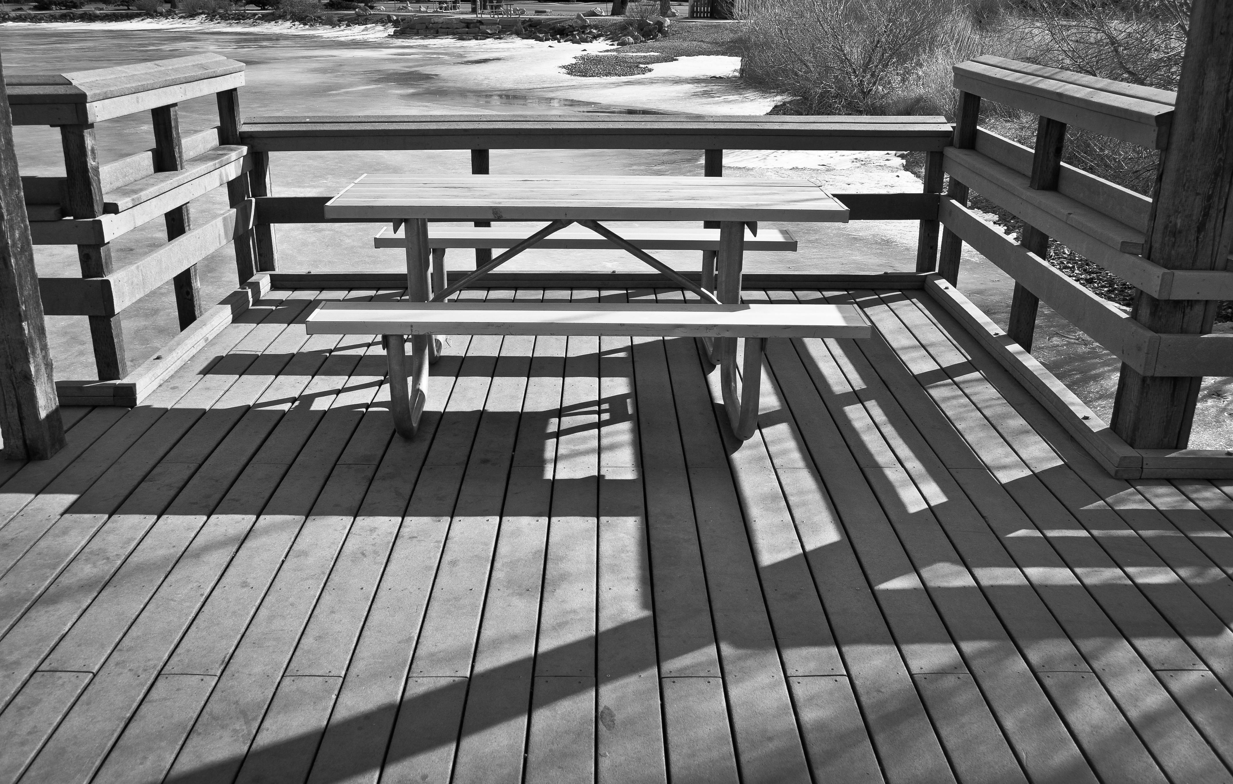 Free stock photo of bench, blackandwhite, picnic table