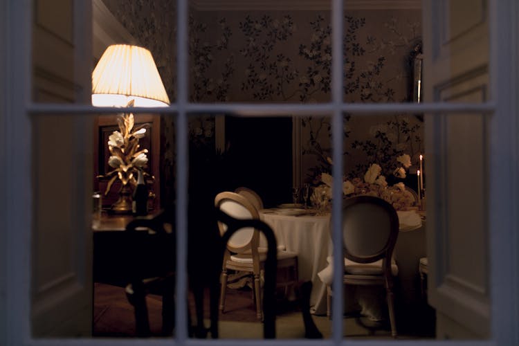 Living Room With Holiday Table Through Window