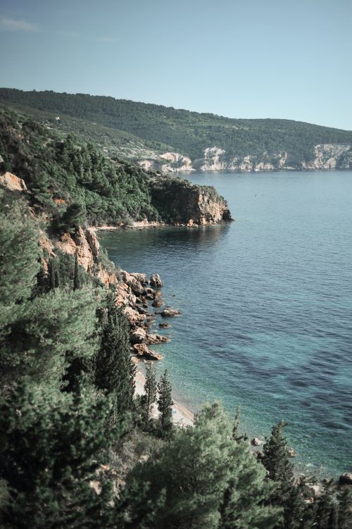 Free Beautiful view of the rocky coastline and clear sea in Croatia's Adriatic region. Stock Photo