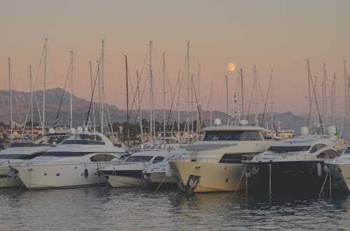 Boats on the Dock during Sunset