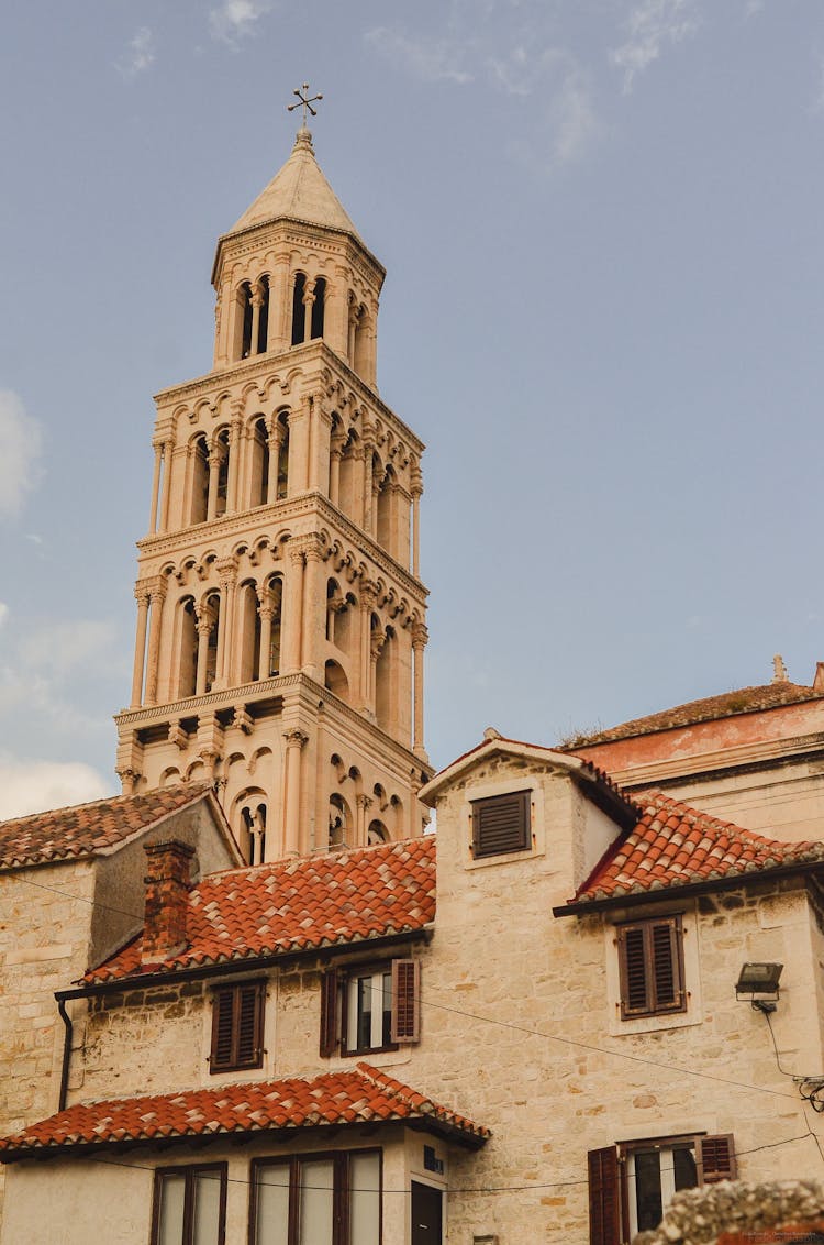 Old Masonry Palace Of Diocletian Under Cloudy Sky In Town