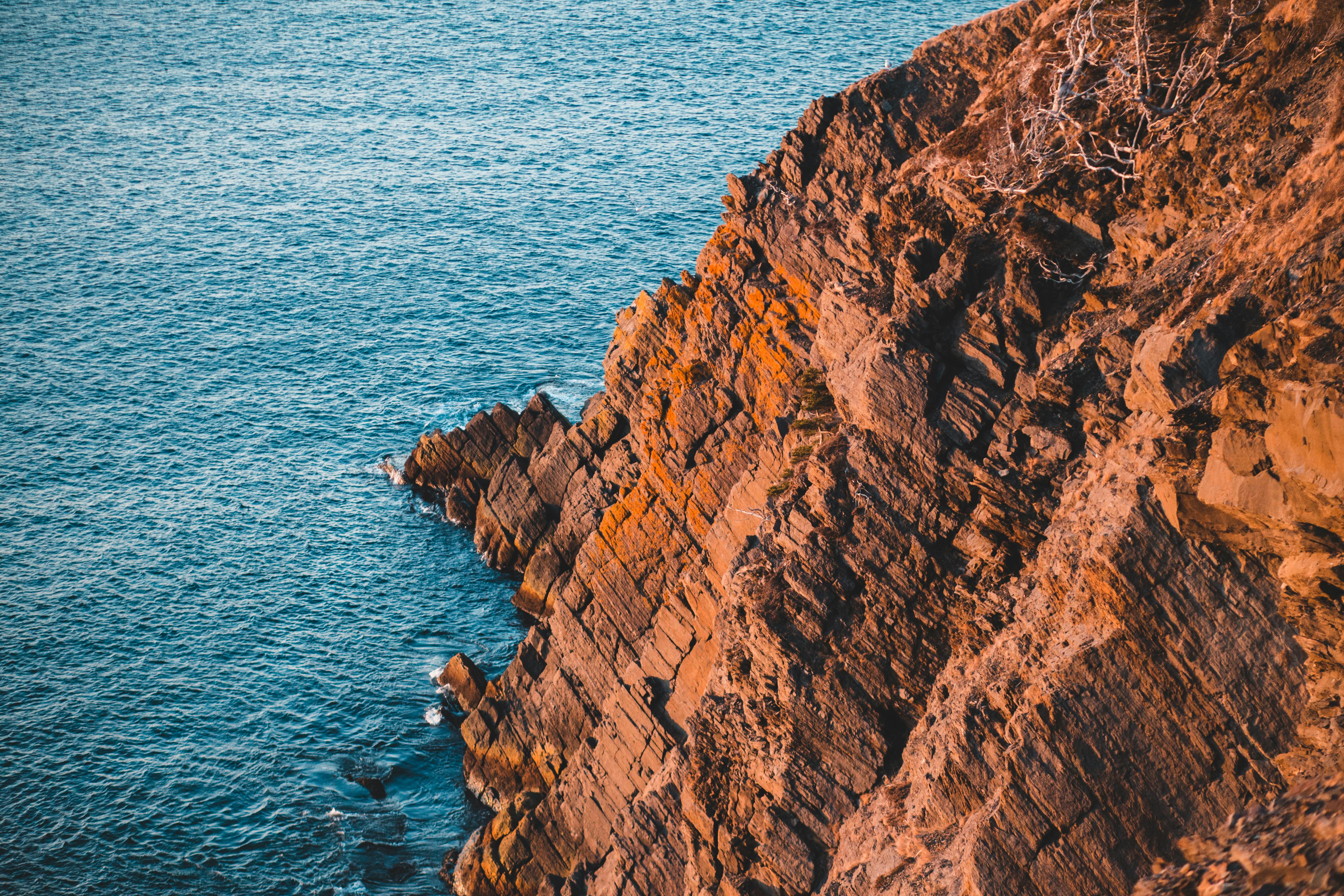 Rocky cliff near rippled ocean in daylight · Free Stock Photo