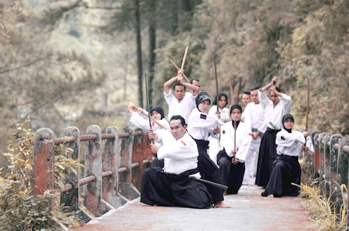 Free People Holding Katana Swords Stock Photo