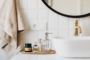 Set of skin care products in contemporary bathroom