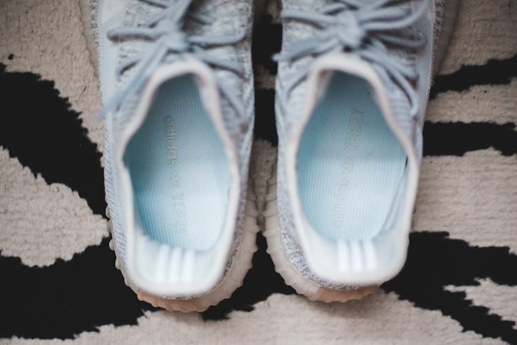 Comfy Blue Gumshoes On Carpet At Home