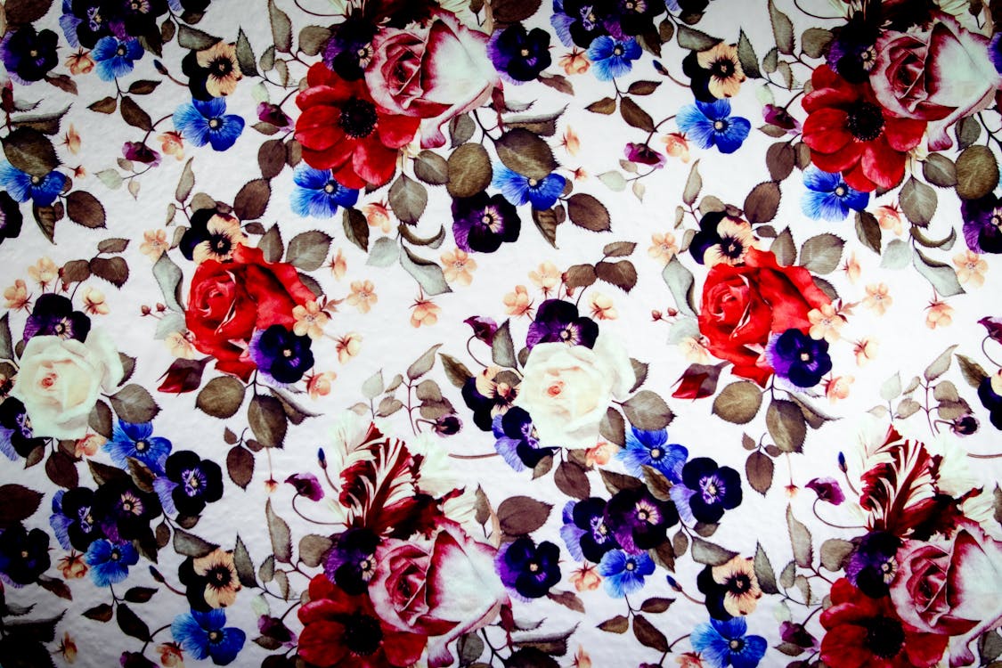 Free White Blue and Red Floral Textile Stock Photo