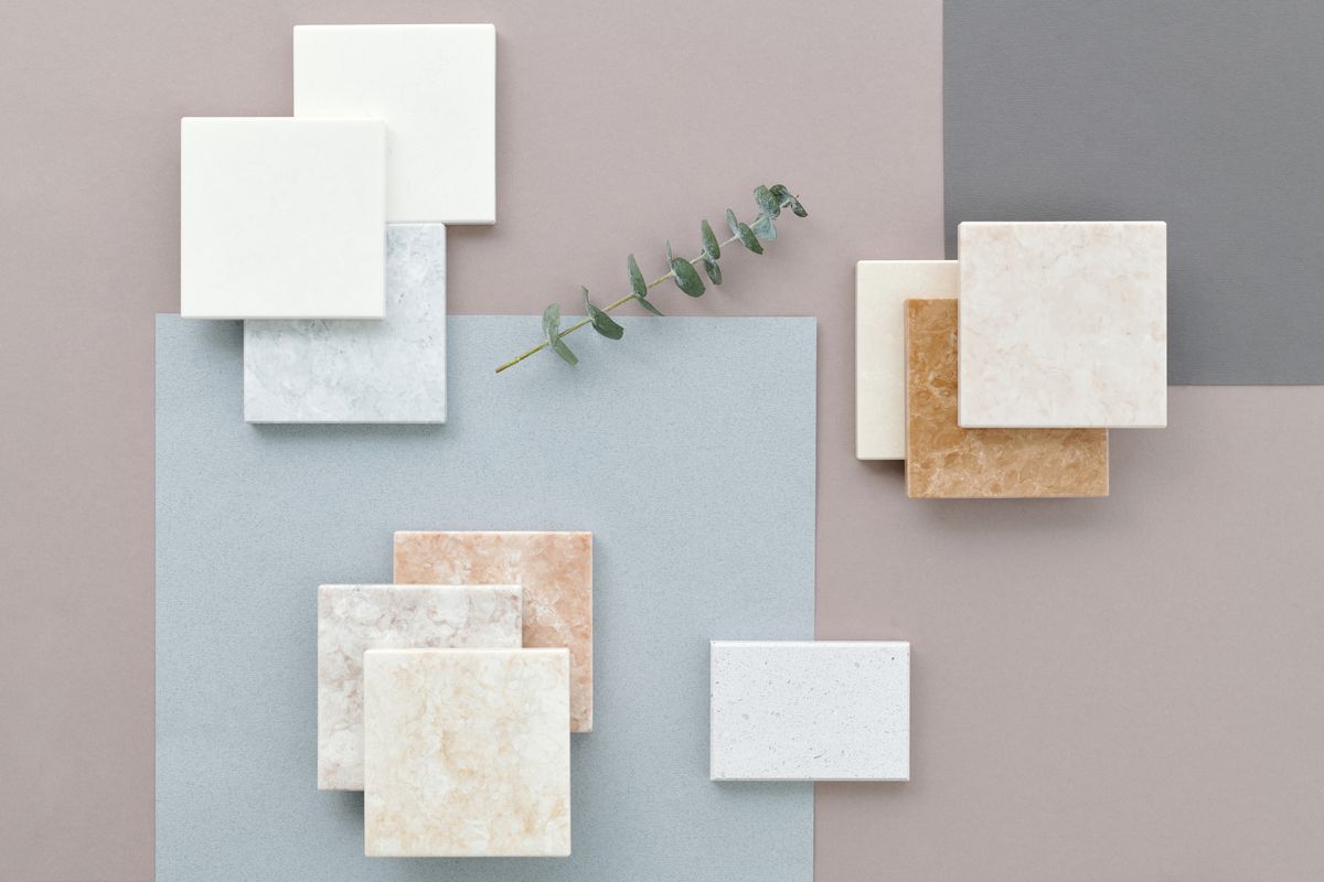 Tile samples on display at a showroom