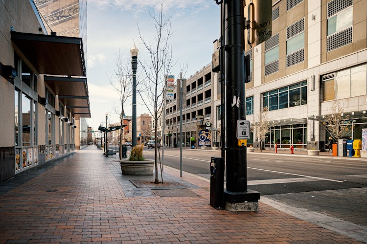 Empty Urban Street Along Modern Building