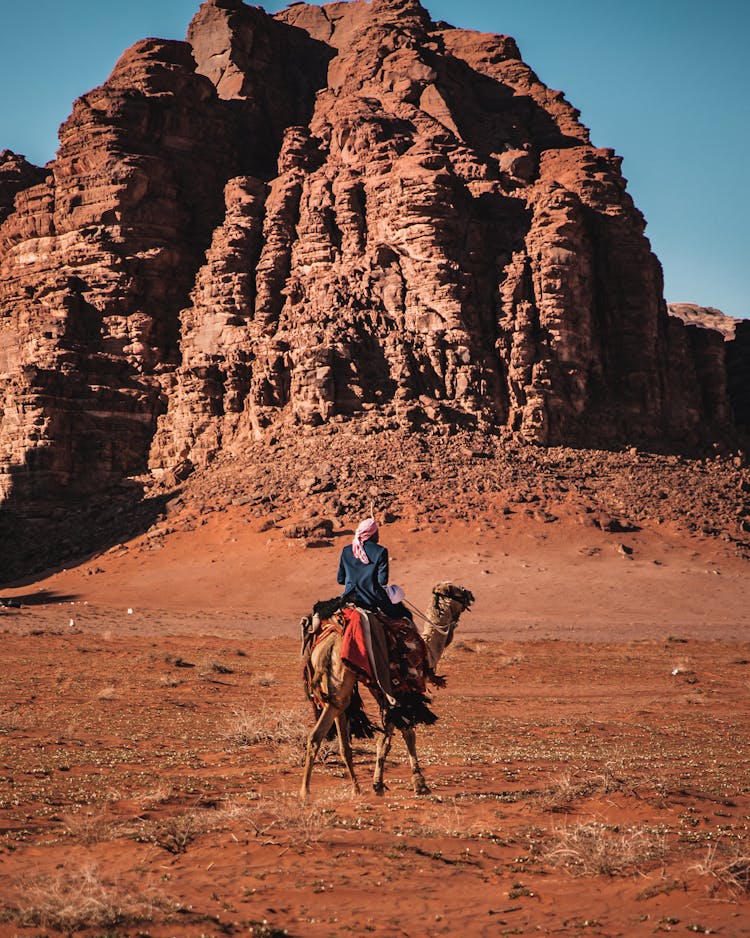 Man Riding Camel On A Desert