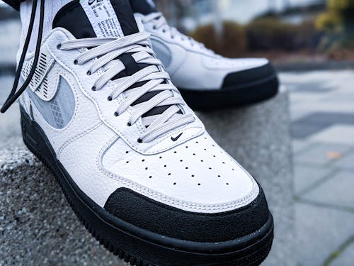 Extreme Close-Up Photo of a Stylish Nike Air Force 1 Under Construction