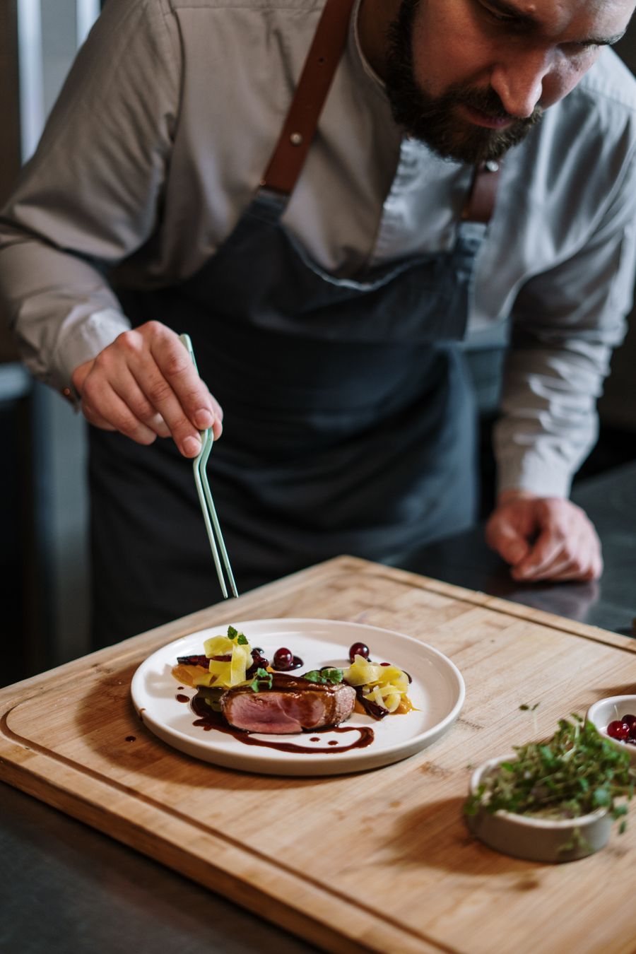 Restaurant kitchen and menu detail