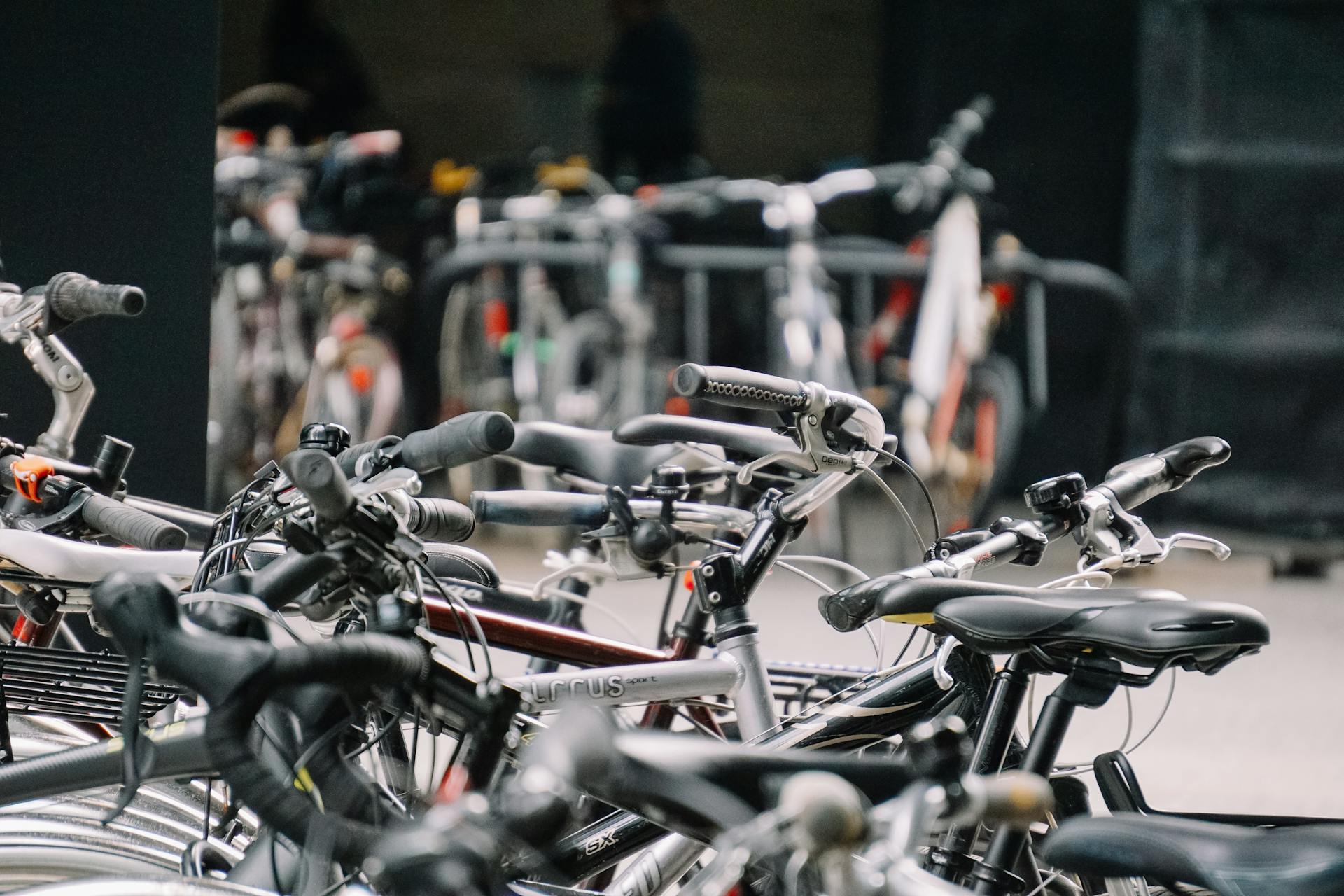 Bikes in parking space on street