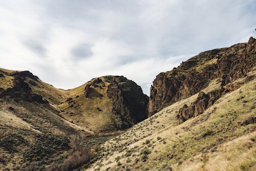 Mountainous terrain with rocky hills and ravine