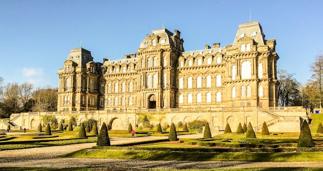 Historic Bowes Museum during sunny day showcasing spectacular architectural facade and landscaped gardens.