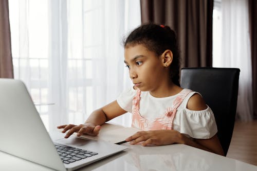 Free Young Girl Using a Laptop Stock Photo