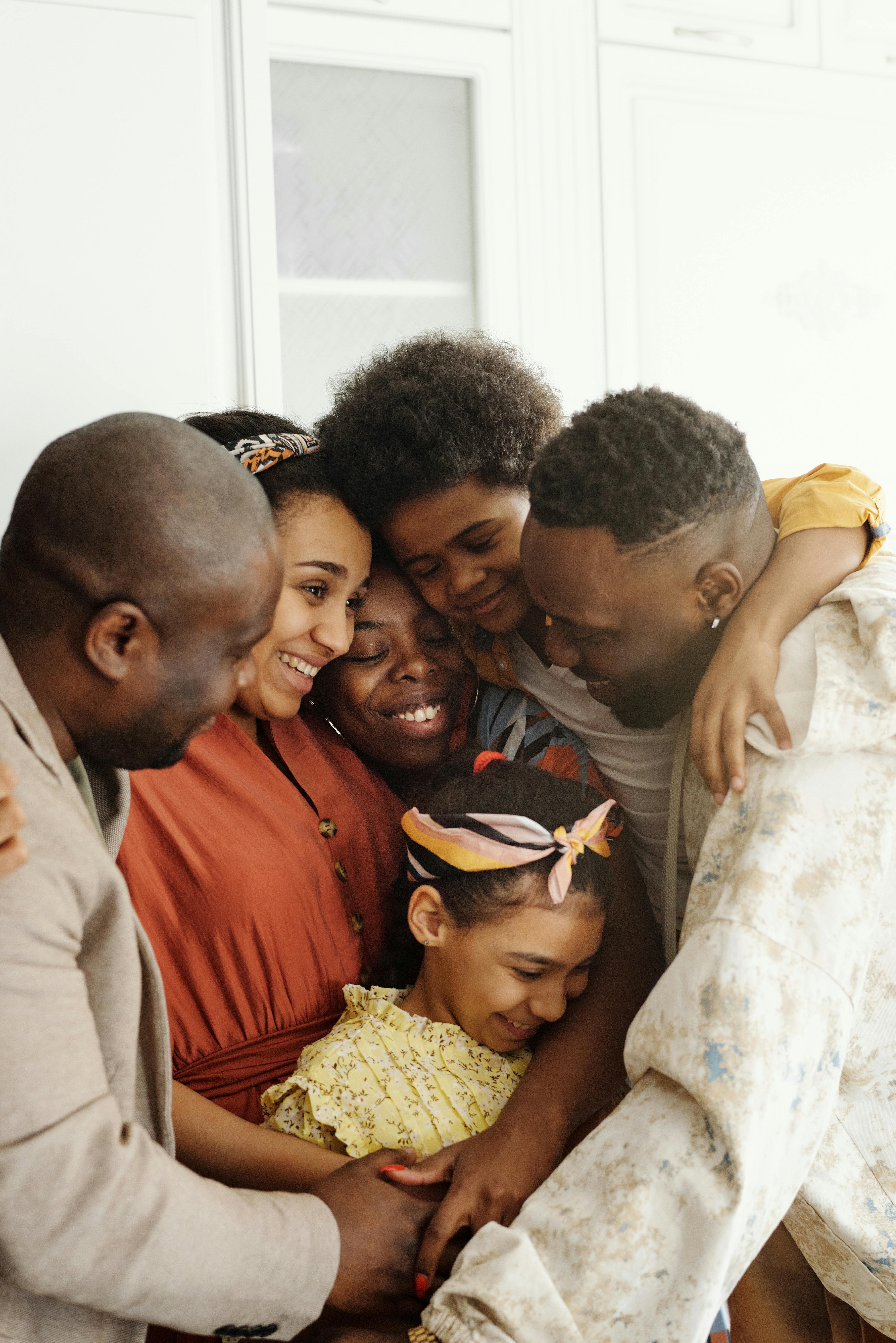 family gathering for a group hug