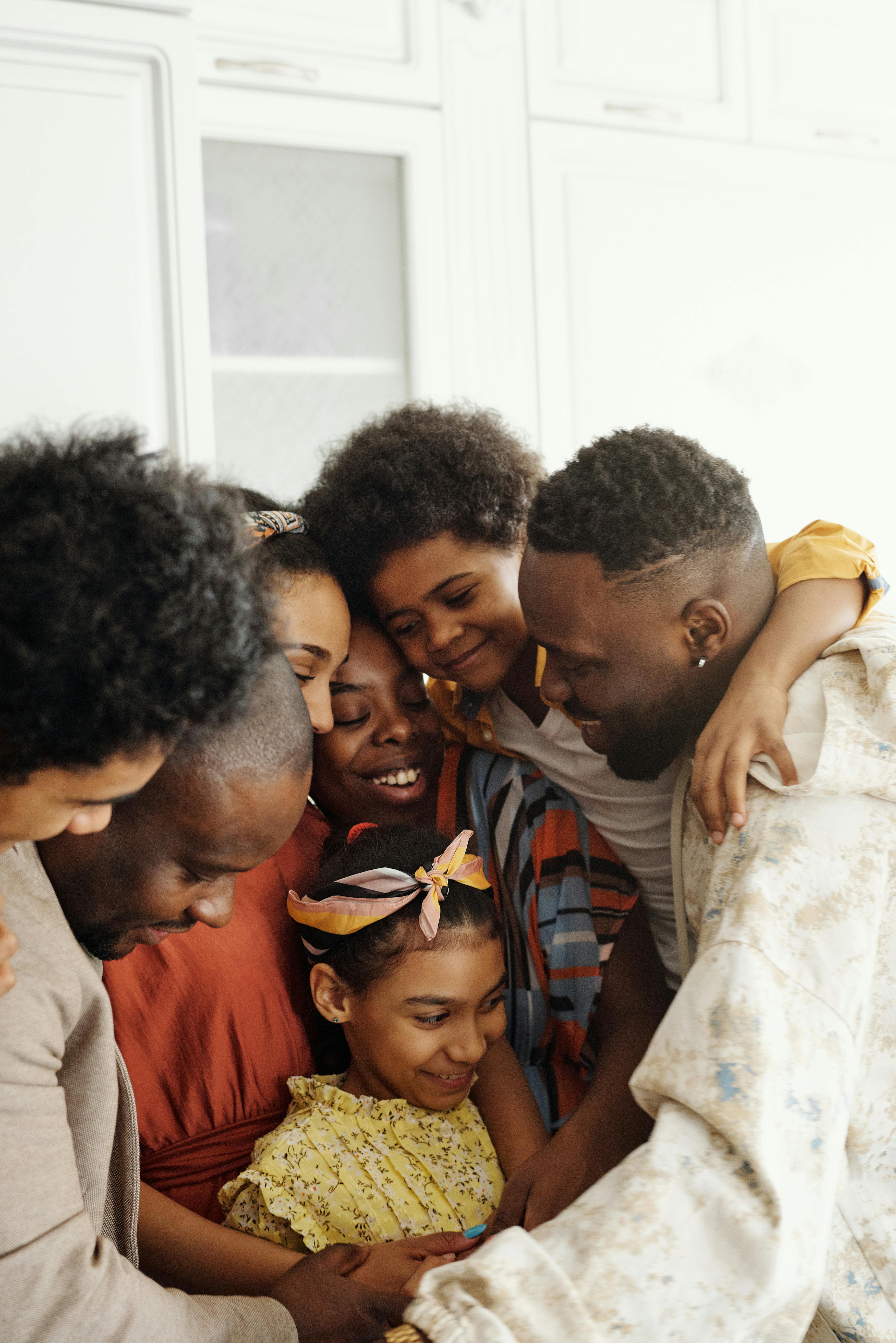 family gathering for a group hug