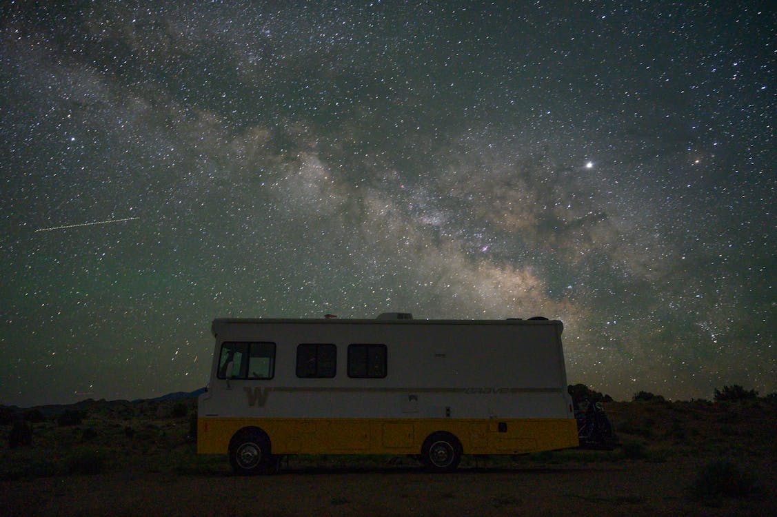 White and Yellow Rv Under Starry Night